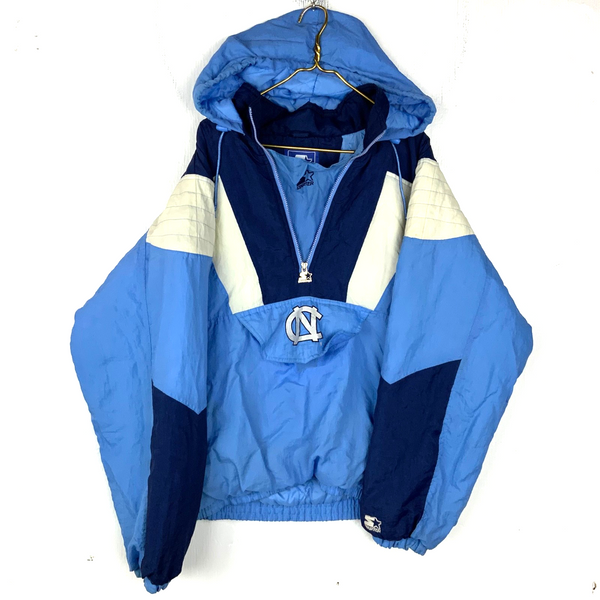 Vintage North Carolina Tar Heels Starter Jacket XL Puffer Hooded Half Zip Ncaa