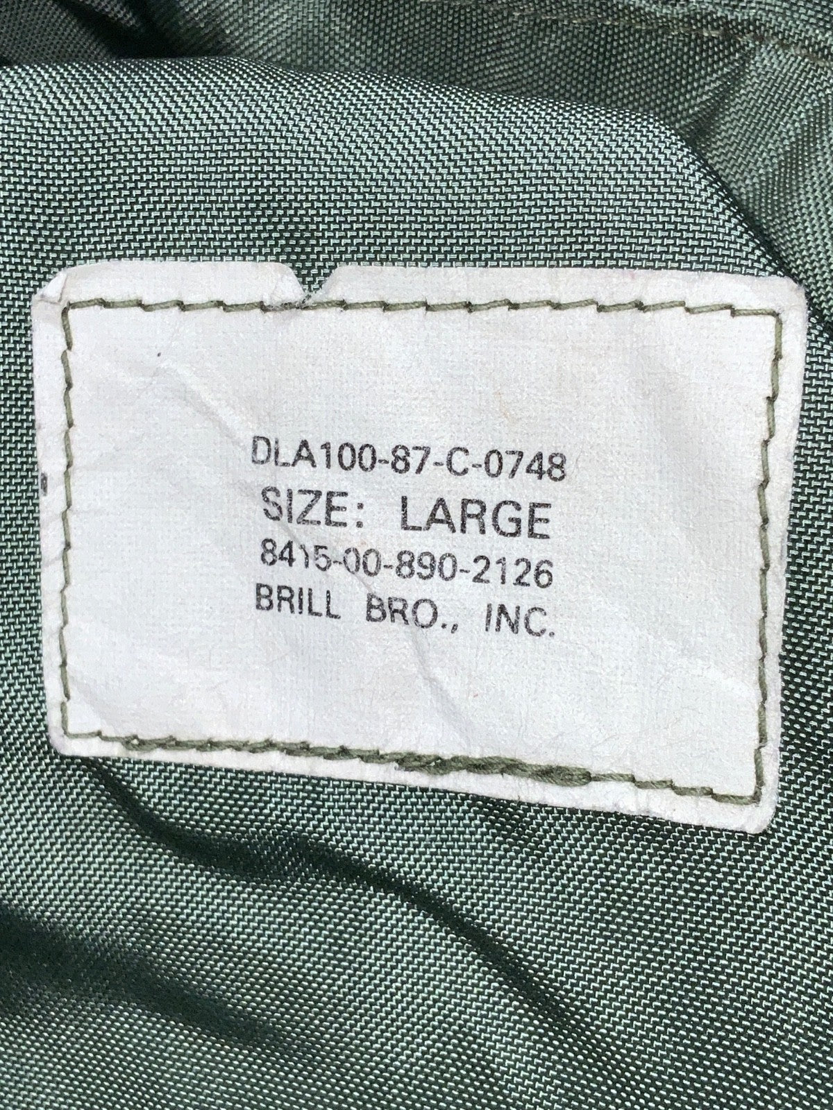 Vintage Us Army Jacket Size Large Green Full Zip Brill Bro Inc C-0748 1987
