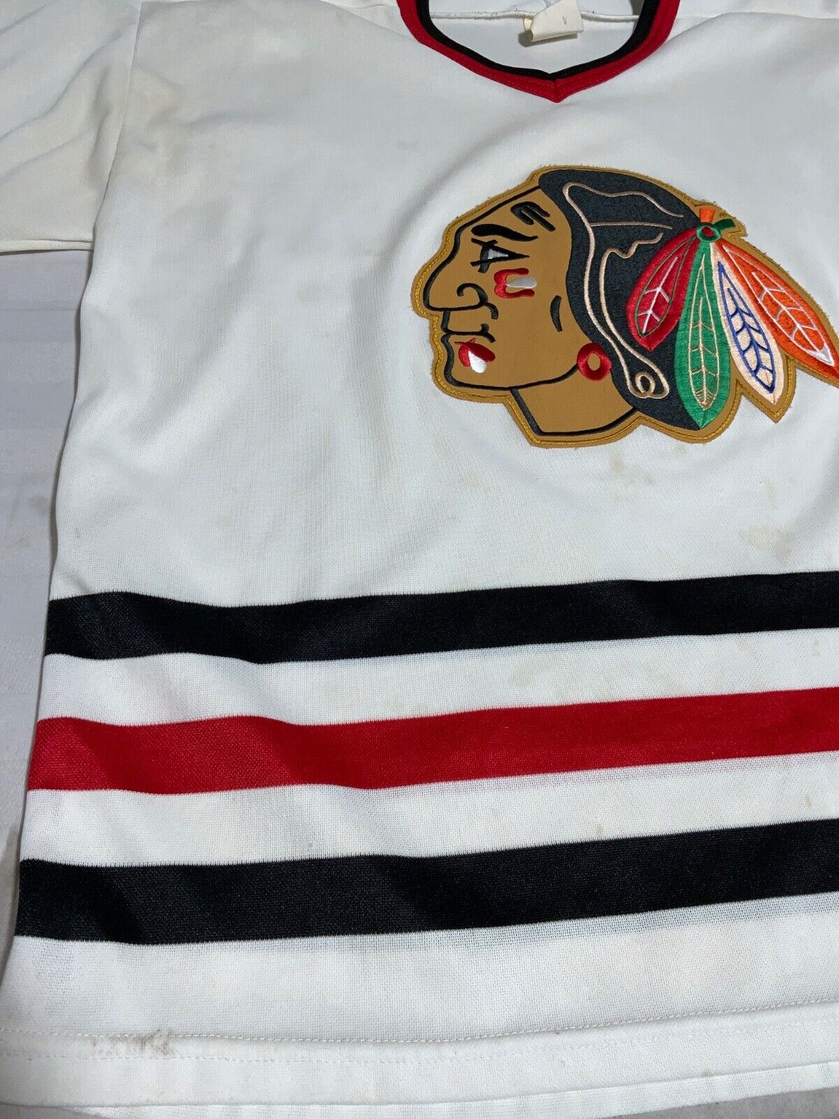 Vintage Chicago Blackhawks Ccm Jersey Large White Made In Canada Nhl Hockey