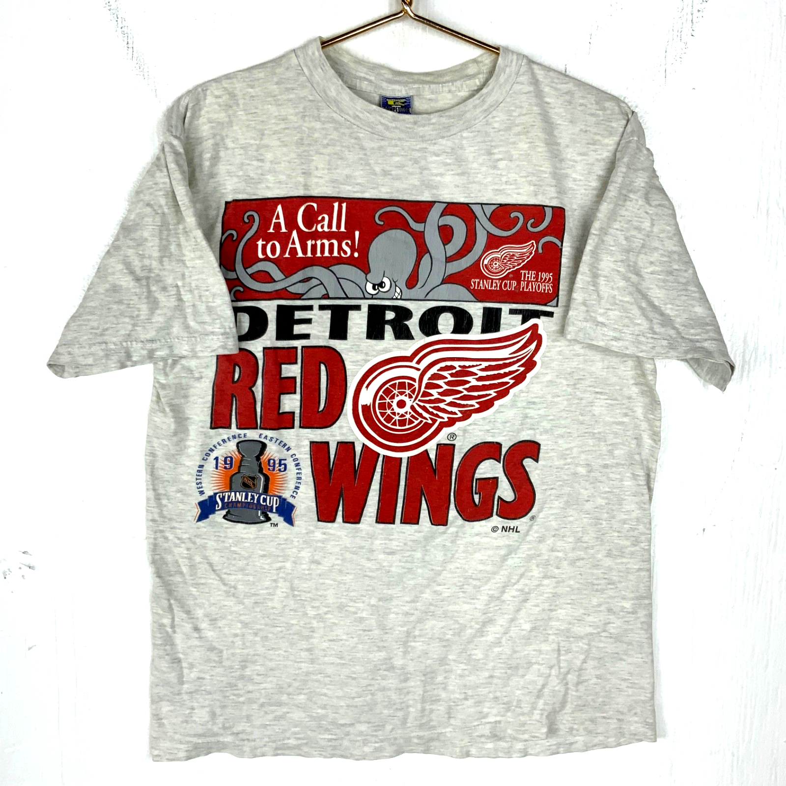 Vintage Detroit Red Wings Stanley Cup T-Shirt Medium Gray Nhl Hockey 90s