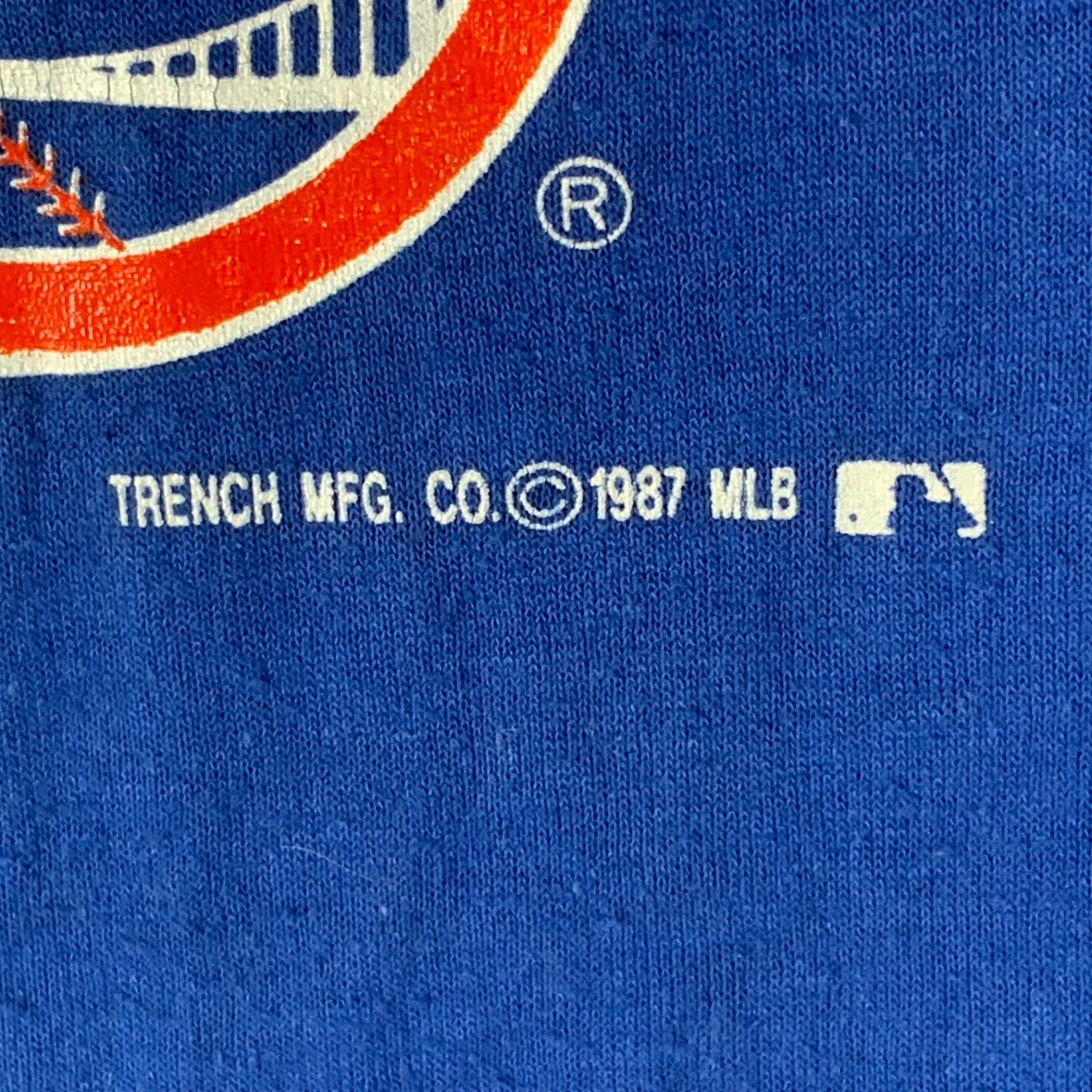 Vintage New York Mets T-shirt XL Blue Single Stitch Made Usa 1987 Mlb Trench 80s