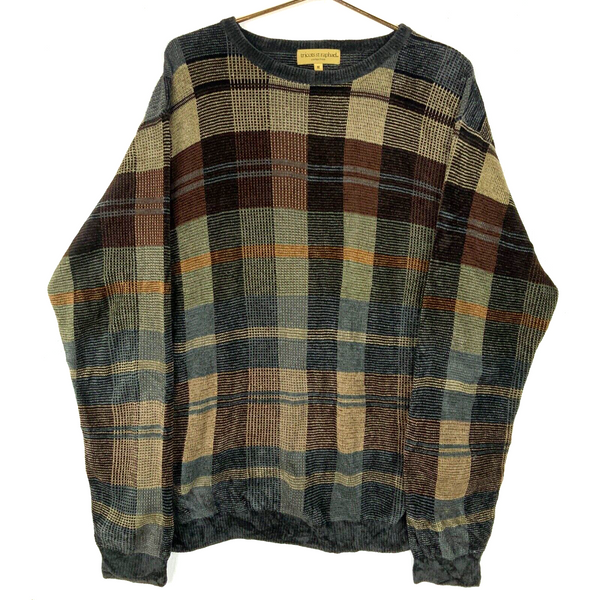 Vintage Tricots St Raphael Knit Sweater Size Medium Multicolor Checkered 90s
