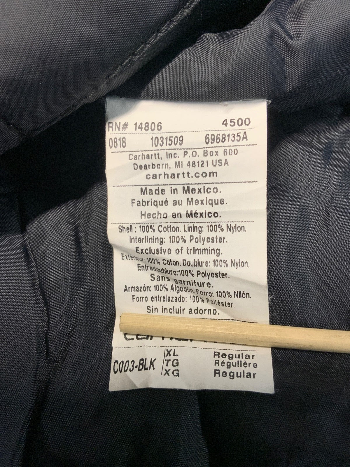 Carhartt Arctic Jacket XL Black Full Zip Quilt Lined Canvas Workwear