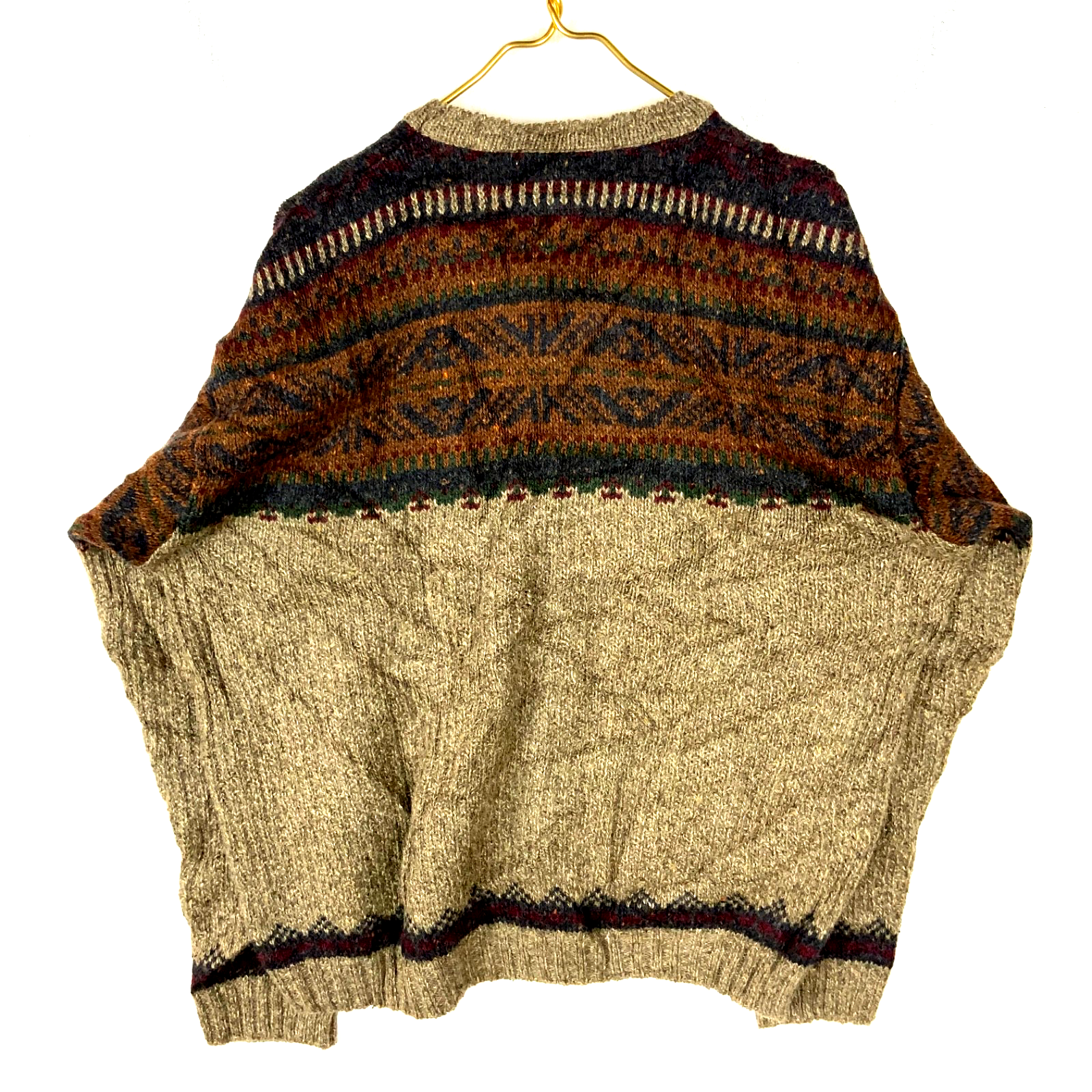 Vintage 1990s Grandpa Wool Knit Sweater Large Brown V-neck Made Usa 90s