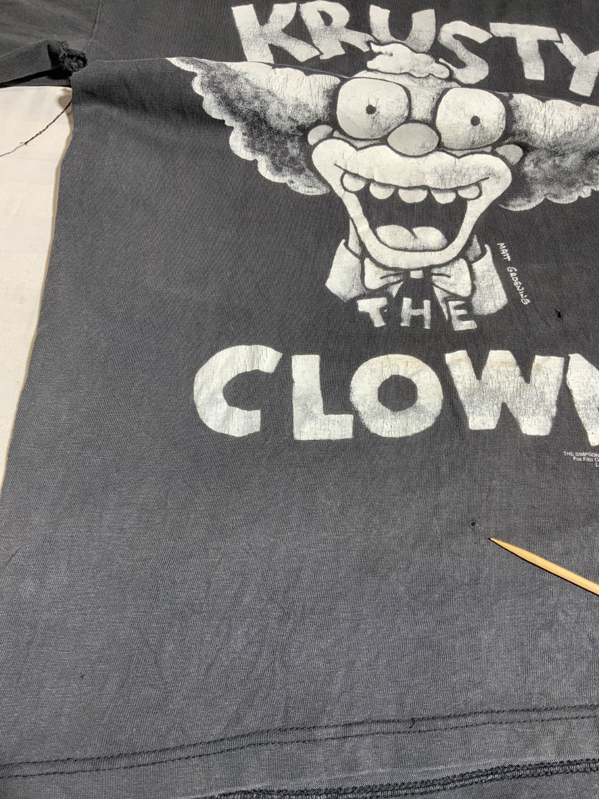 Vintage Krusty The Clown T-Shirt Large Black Usa 1994 The Simpsons Distressed