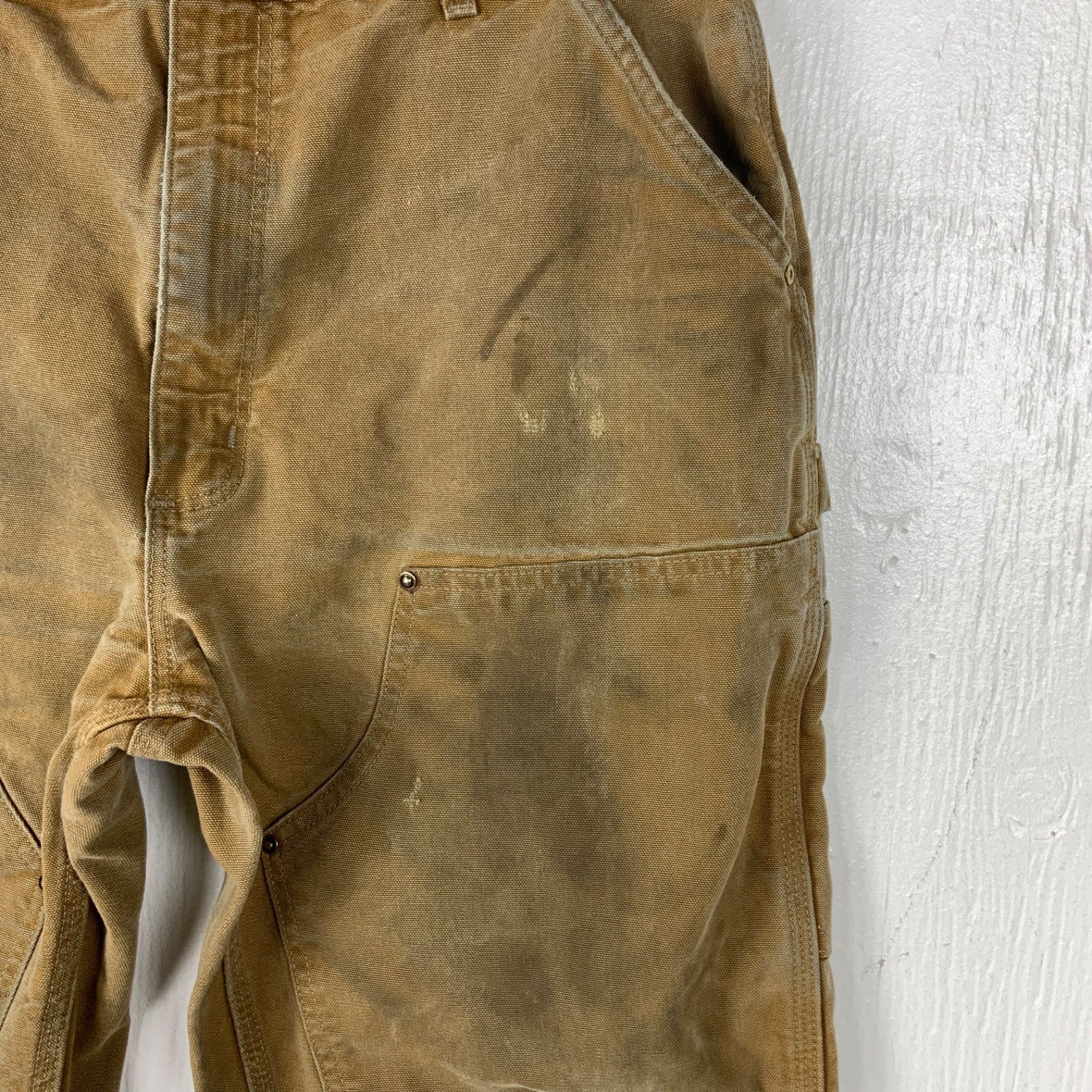 Carhartt Double Knee Dungaree Canvas Workwear Pants 36x34 Brown Distressed