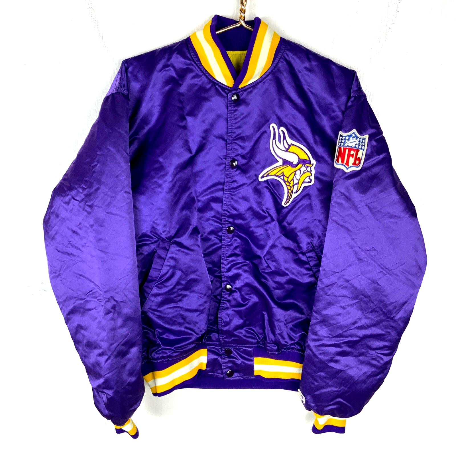 Vintage Minnesota Vikings Starter Satin Jacket XL Purple Nfl Snap Button