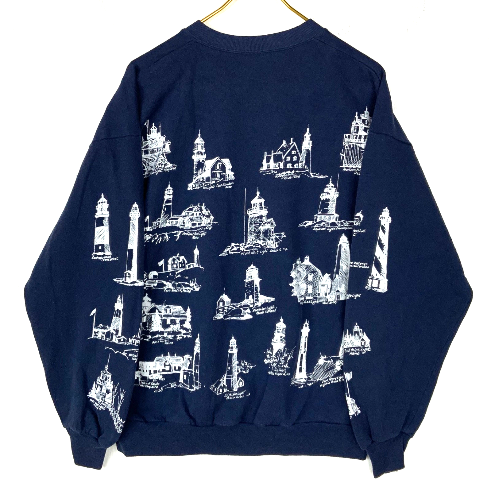 Vintage Light House Sweatshirt Crewneck XL Blue Made Usa All Over Print 90s