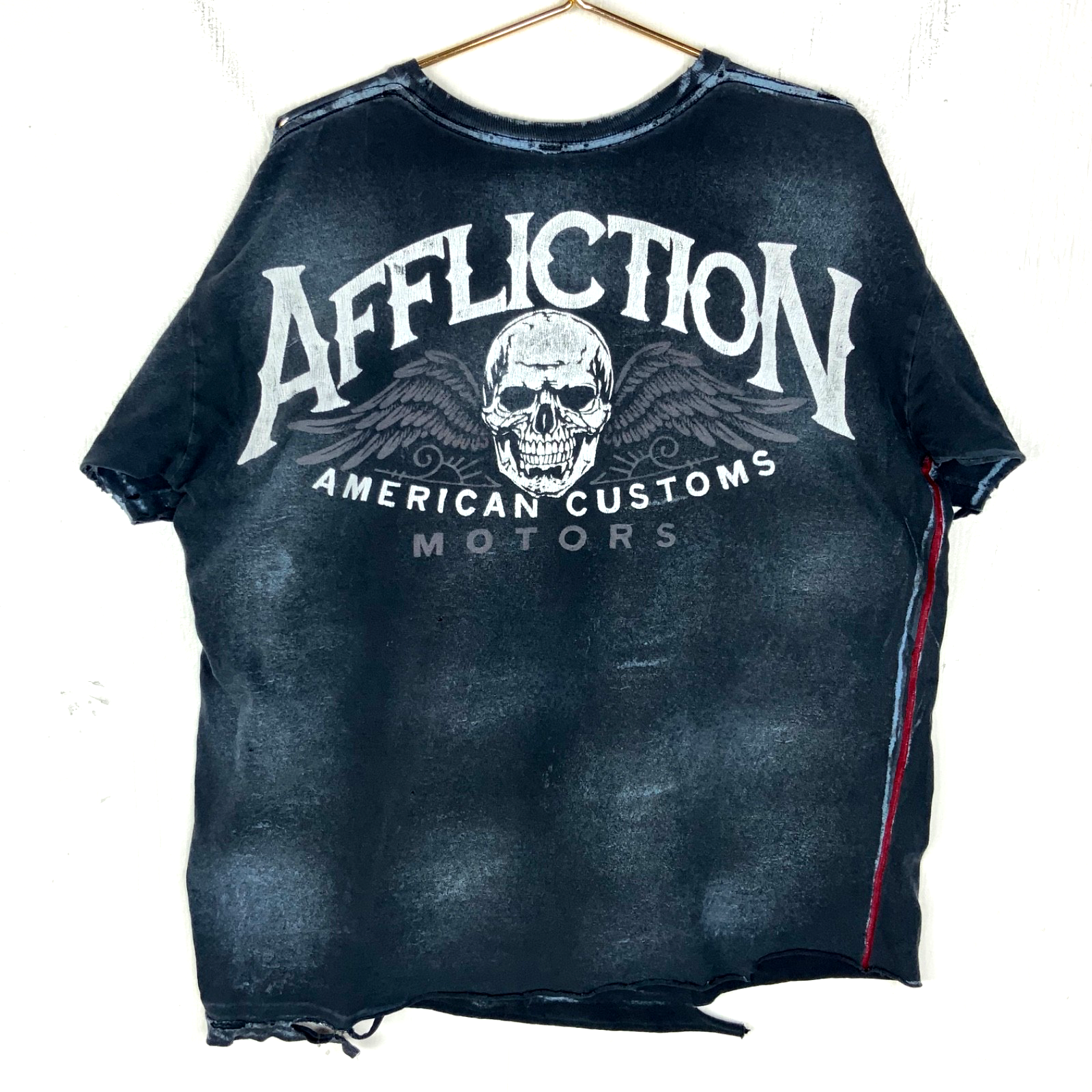 Affliction T-Shirt XL Black Double Sided Distressed Live Fast American Customs