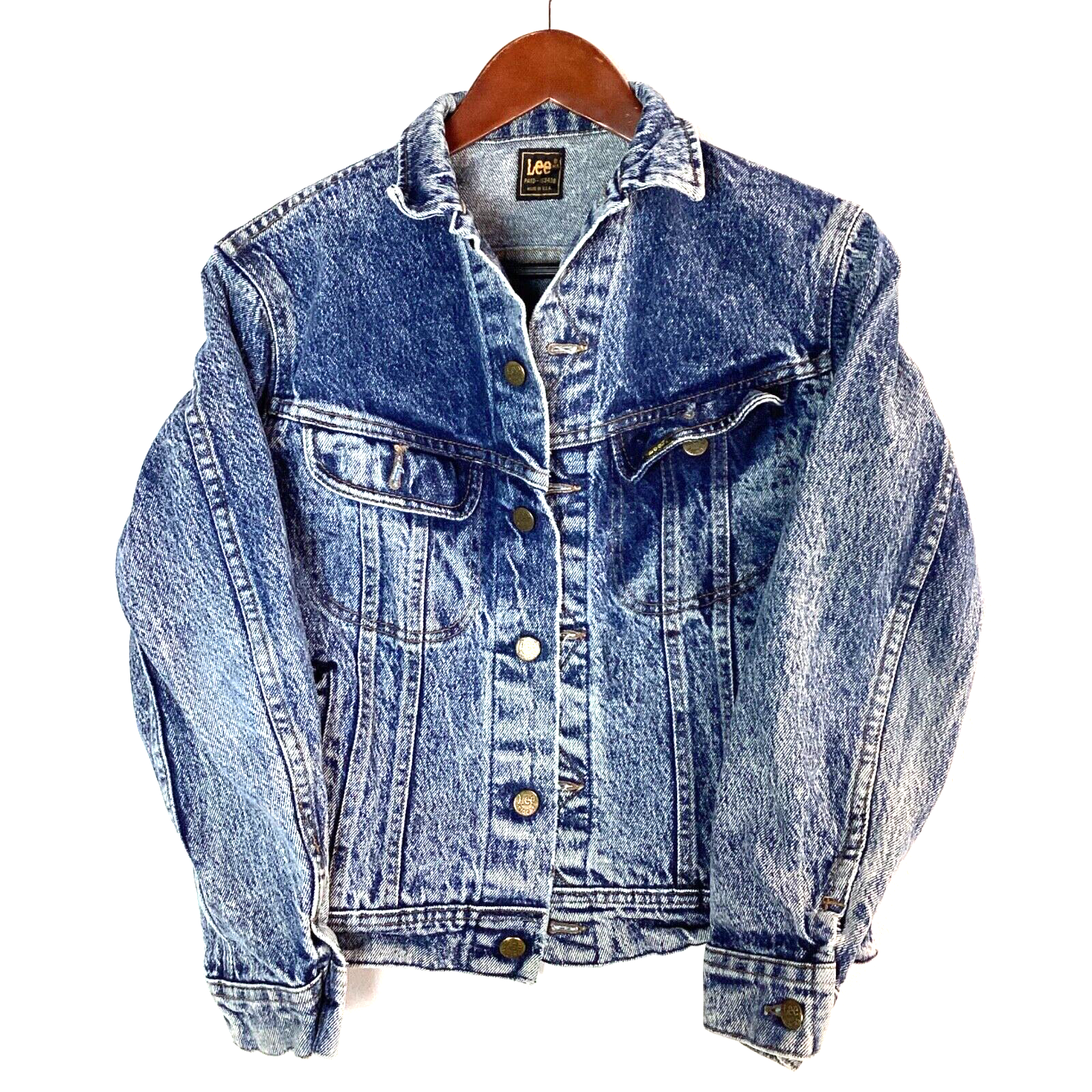Vintage Lee Denim Jean Jacket XS Blue Long Sleeve Made Usa Acid Wash 1980s