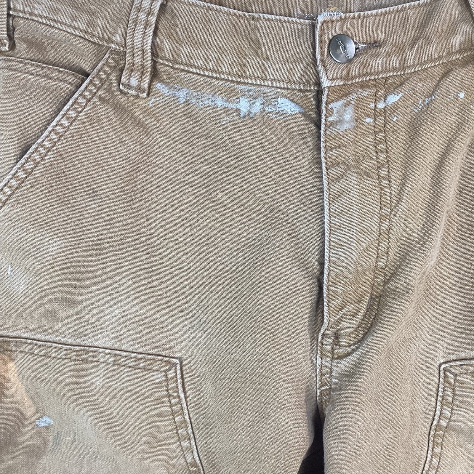 Carhartt Double Knee Dungaree Canvas Workwear Pants Size 32x36 Brown