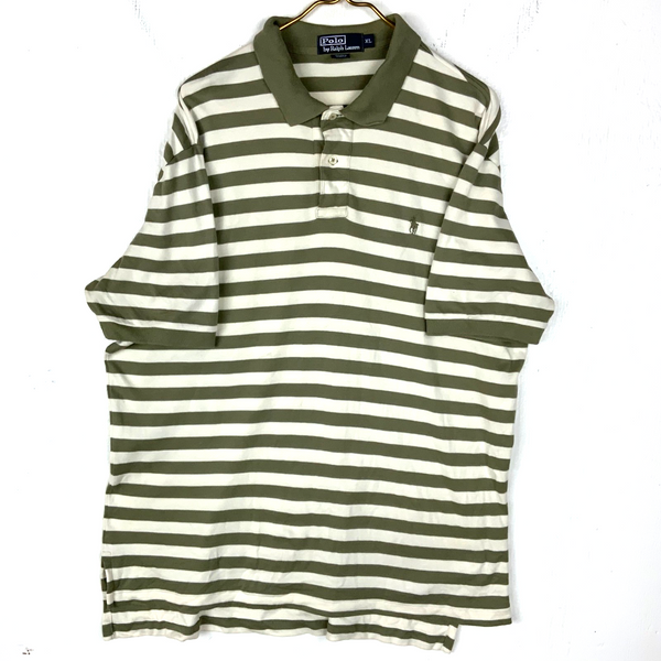 Vintage Polo By Ralph Lauren Polo Collar Shirt Size XL Green Striped Henley
