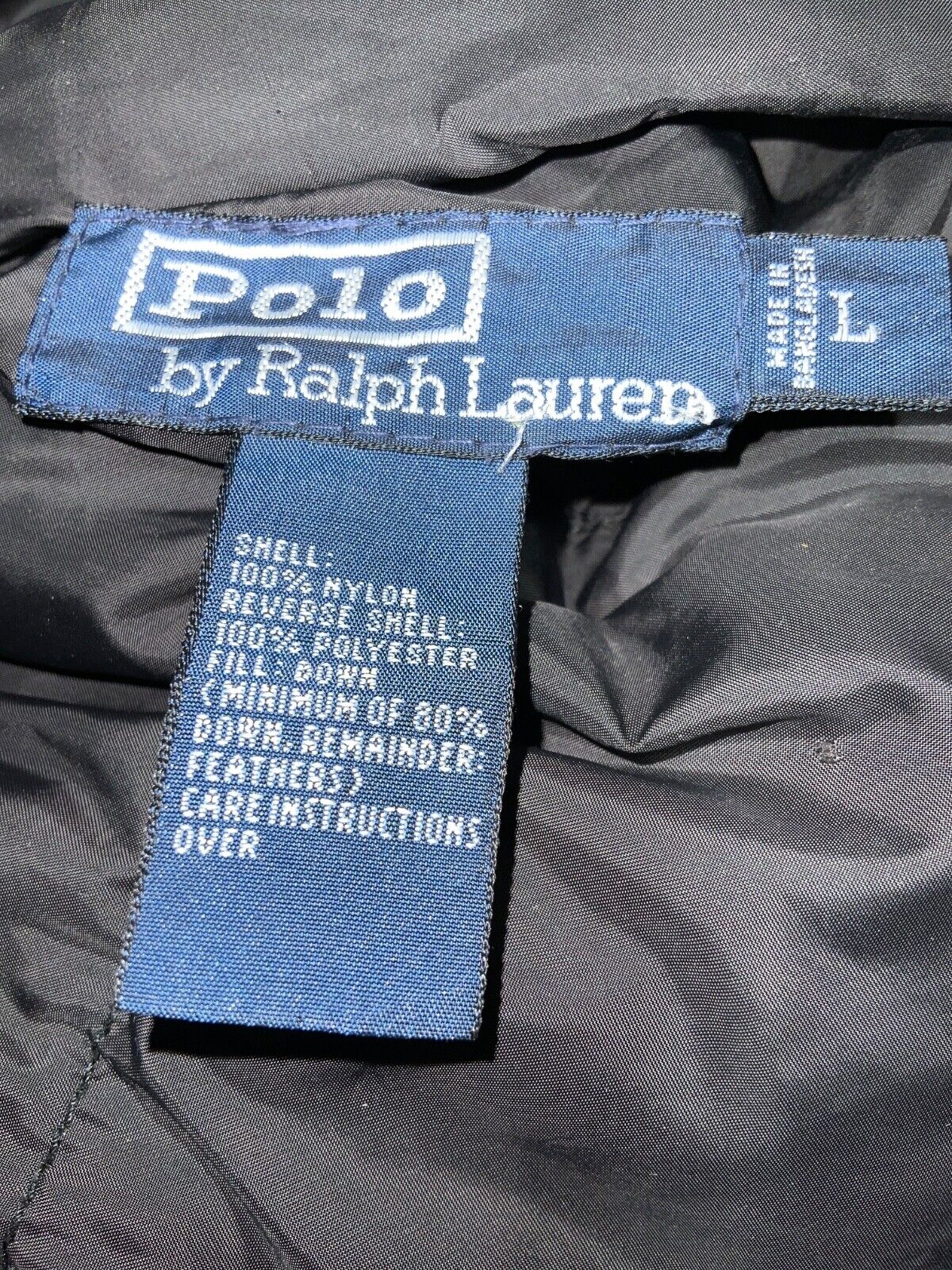 Vintage Polo Ralph Lauren Down Jacket Large Black Blue Reversible Puffer