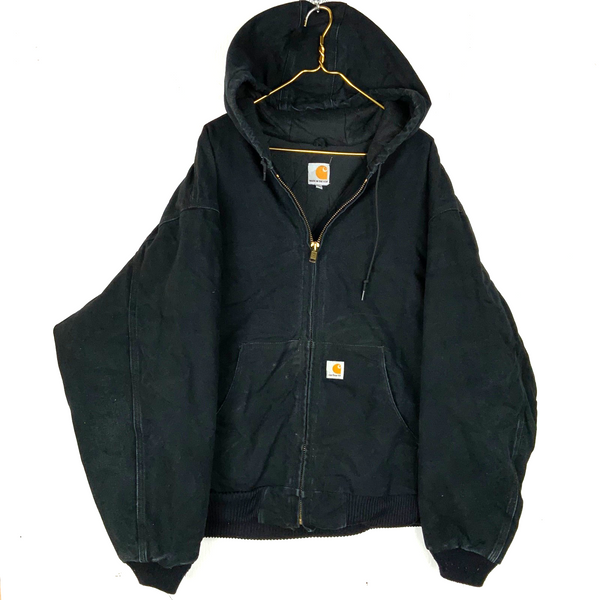 Vintage Carhartt Jacket 3XL Made Usa Hooded Full Zip Work Wear J140 BLK 90s