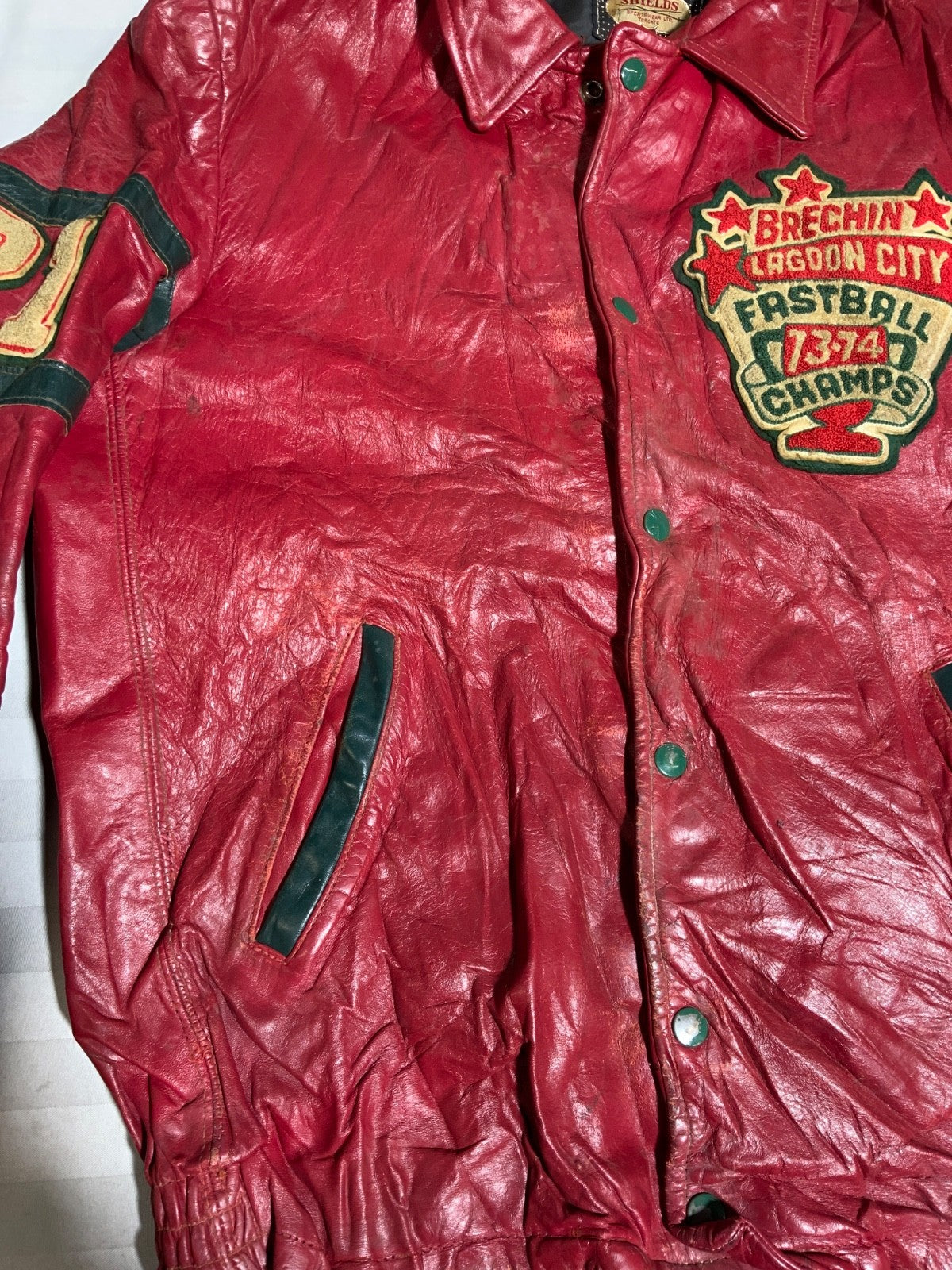 Vintage 1970s Leather Varsity Letterman Jacket Large Red Made In Canada