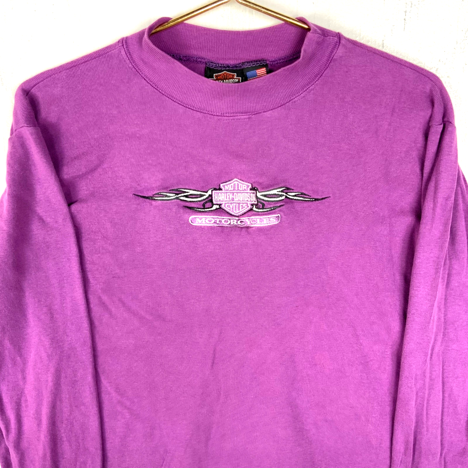 Vintage Harley Davidson Long Sleeve Shirt Women's Small Purple Embroidered