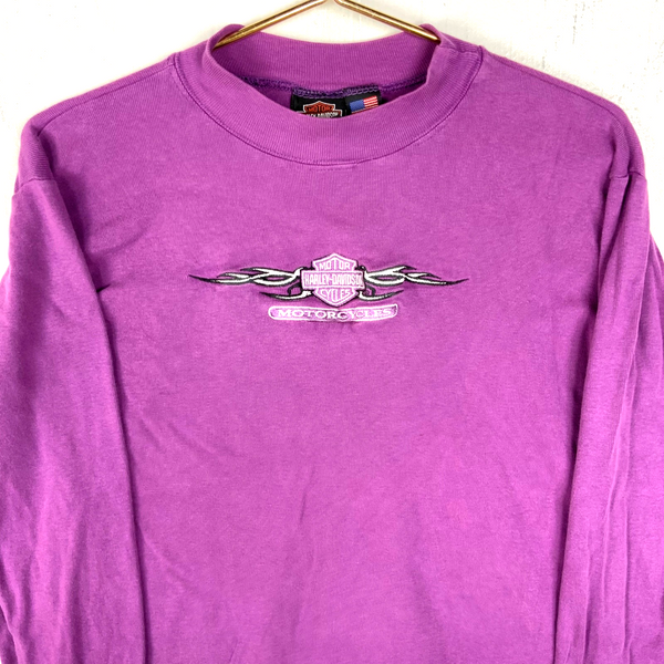 Vintage Harley Davidson Long Sleeve Shirt Women's Small Purple Embroidered