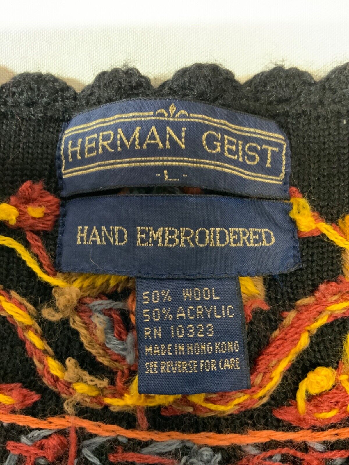 Vintage Herman Geist Hand Knit Sweater Women’s Large Black Cardigan 90s