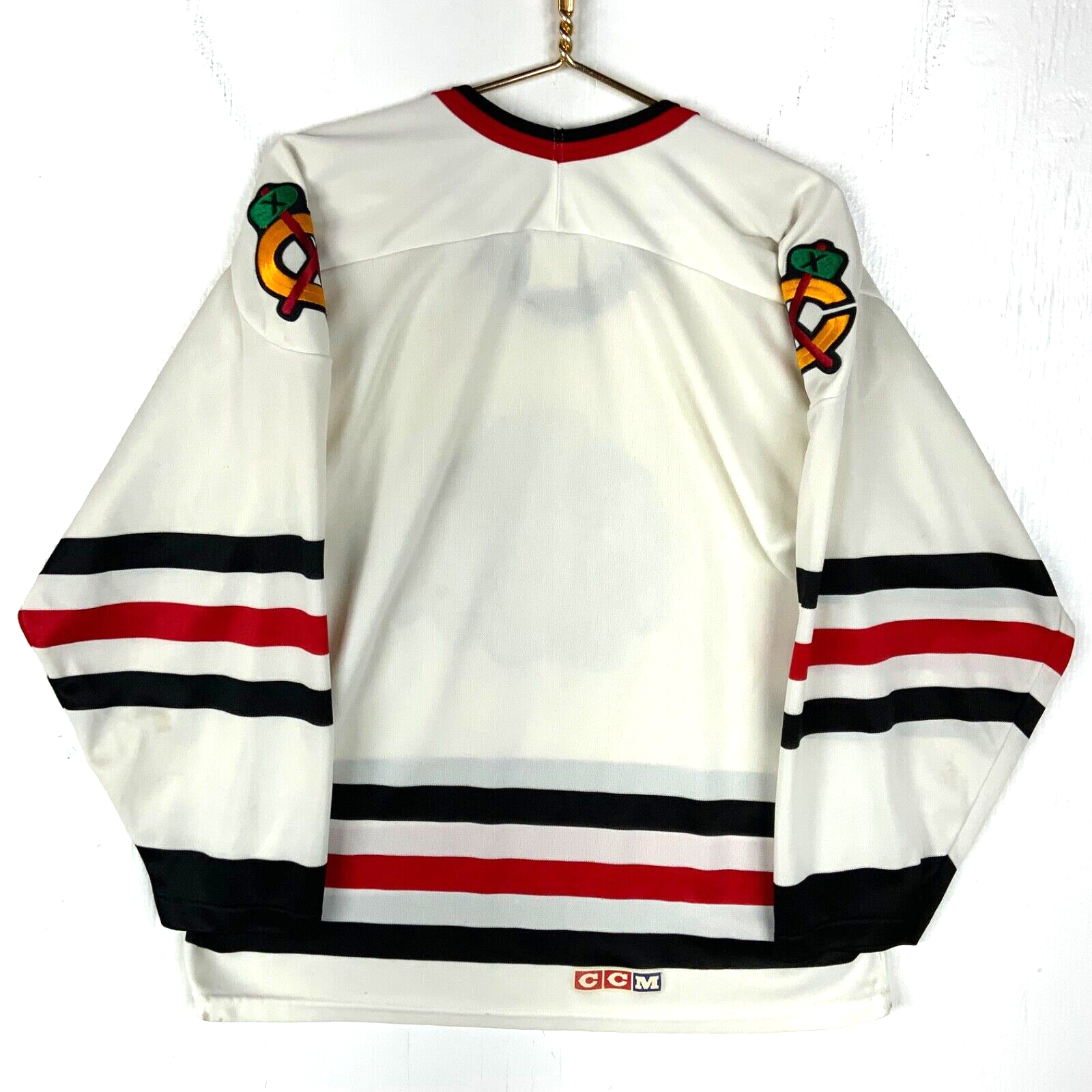 Vintage Chicago Blackhawks Ccm Jersey Large White Made In Canada Nhl Hockey