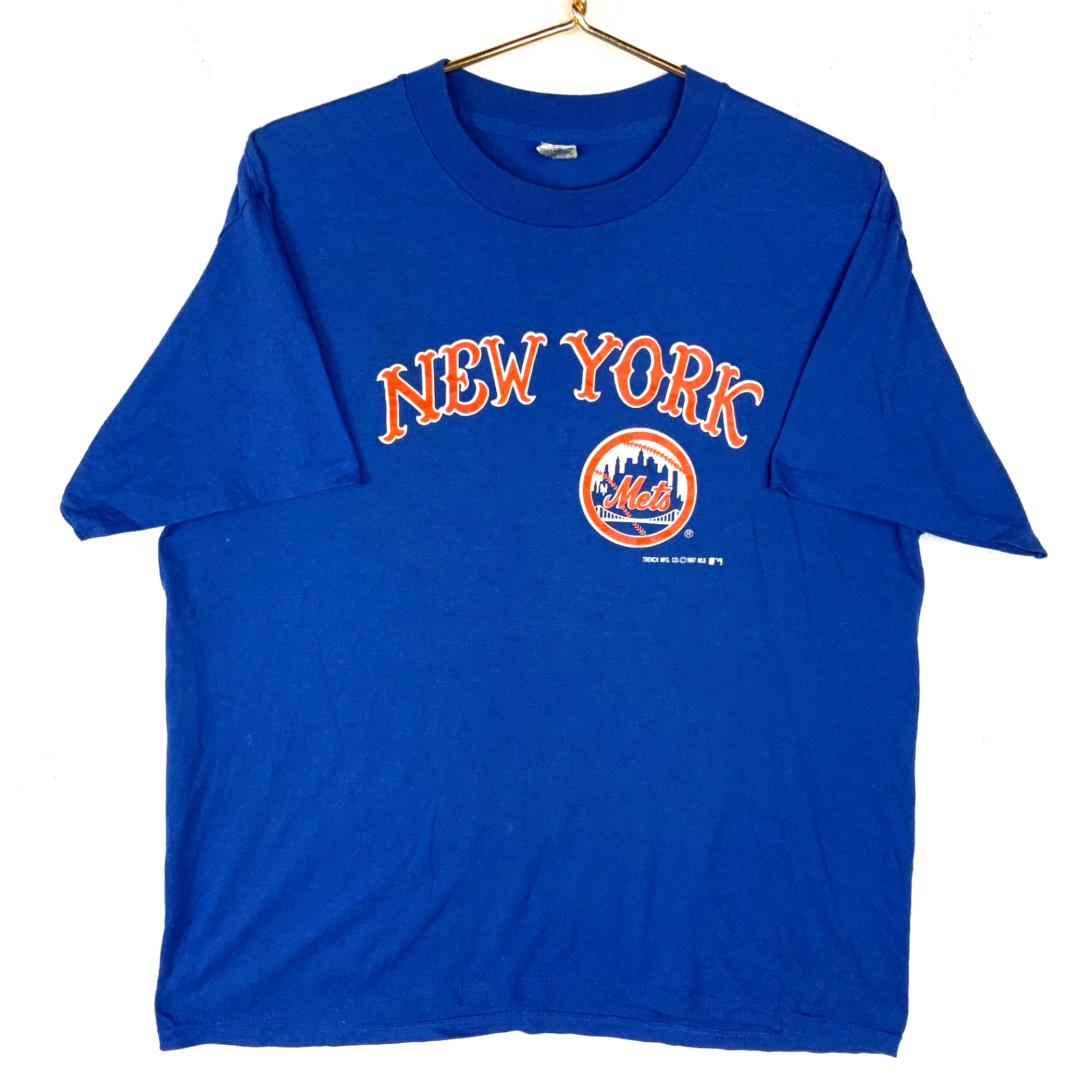 Vintage New York Mets T-shirt XL Blue Single Stitch Made Usa 1987 Mlb Trench 80s