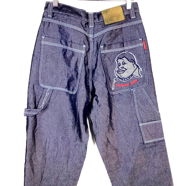 Vintage Platinum Fubu Fat Albert Denim Jean Size 32 Blue Baggy Y2K