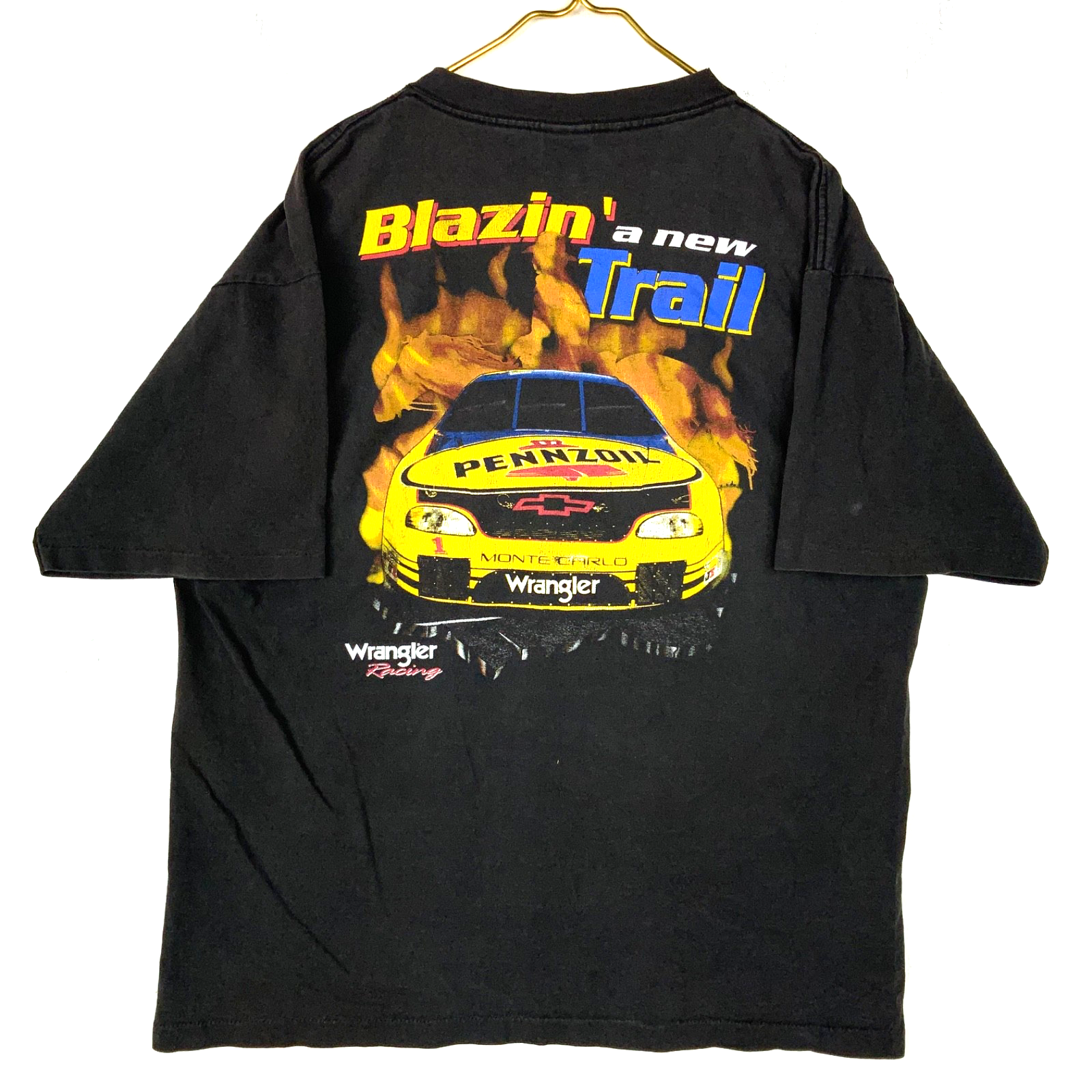 Vintage Nascar Wrangler Racing T-Shirt XL Black Made Usa Blazing A New Trail 90s