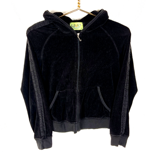 Vintage Juicy Couture Velour Women's Sweatshirt Hoodie Large Black Full Zip Y2k
