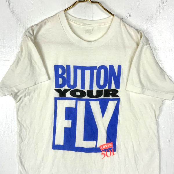 Vintage Levi’s 501 T-Shirt Large White Single Stitch Button Your Fly 80s