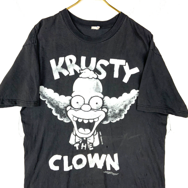 Vintage Krusty The Clown T-Shirt Large Black Usa 1994 The Simpsons Distressed