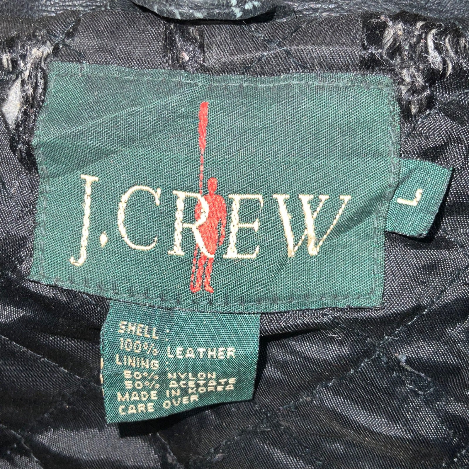 Vintage J.Crew Leather Bomber Jacket Large Black Full Zip Lined
