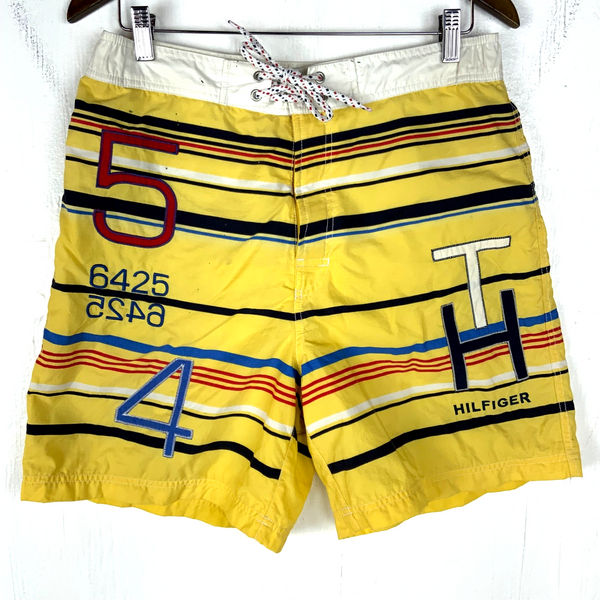 Vintage Tommy Hilfiger Board Shorts Medium Yellow Lined