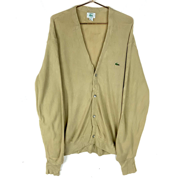 Vintage Lacoste Knit Sweater Large Beige Cardigan Made Usa 90s