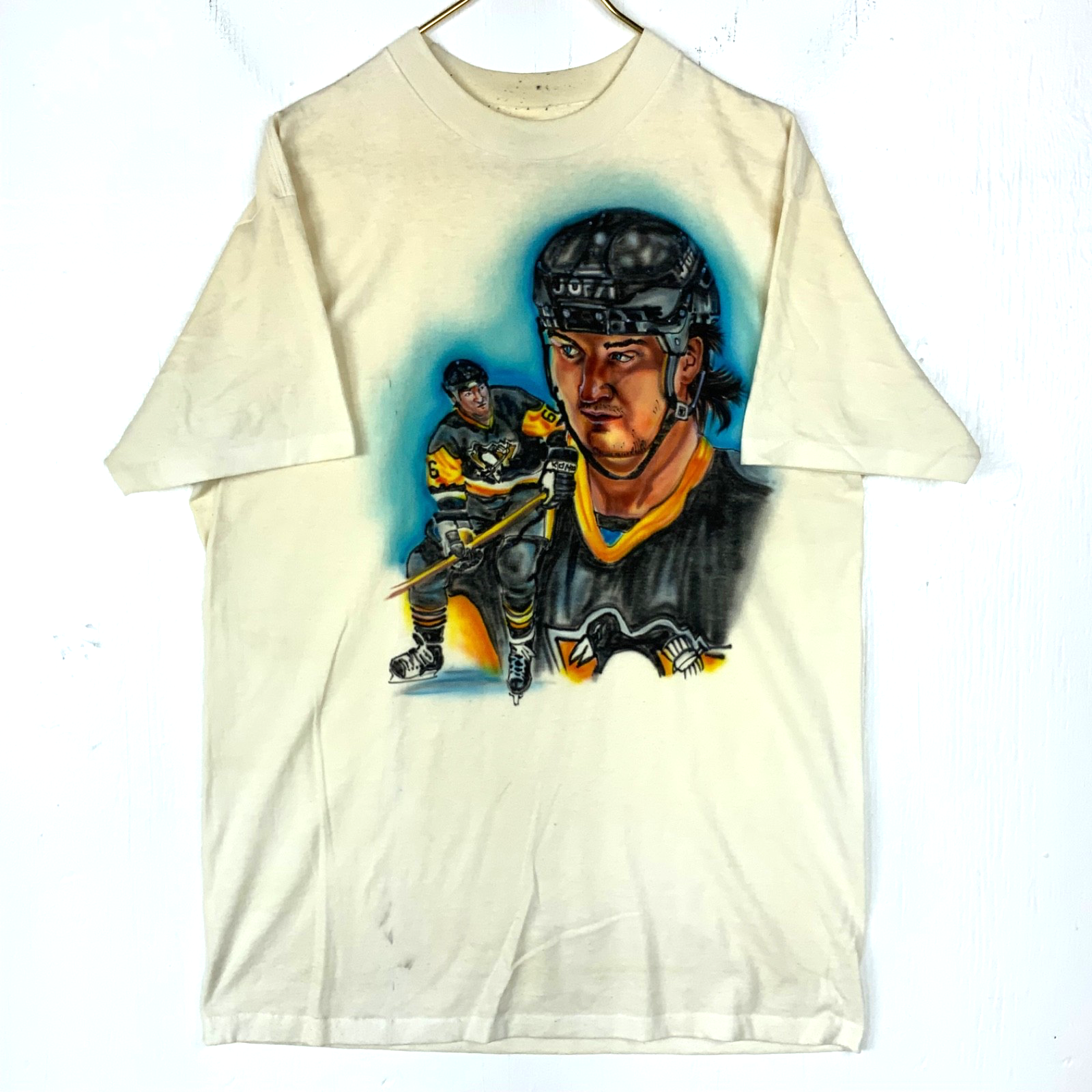 Vintage Pittsburgh Penguins T-shirt XL White Single Stitch Nhl Mario Lemieux 90s