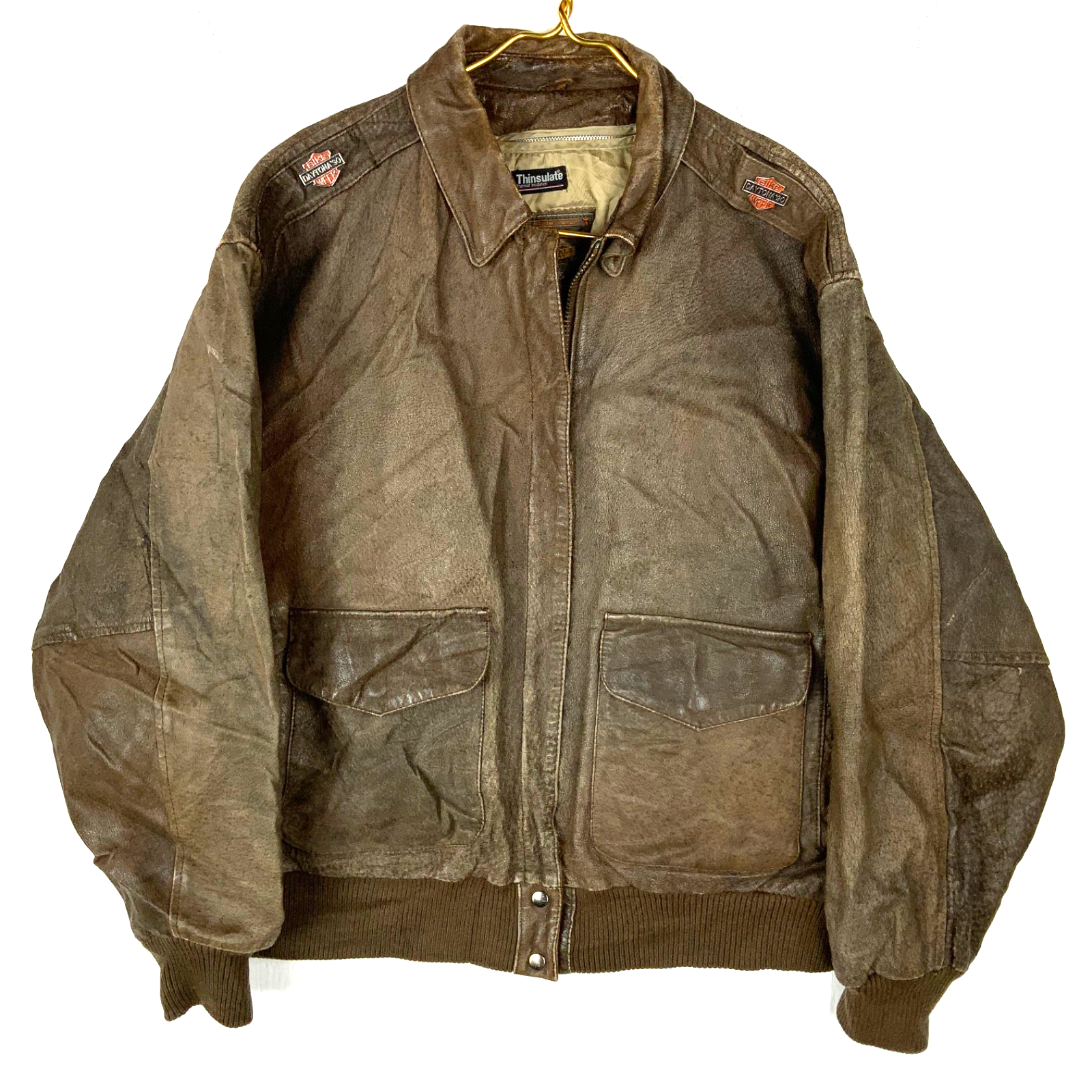 Vintage Wilsons Adventure Bound Leather Jacket Large Bomber Full Zip Airbrushed