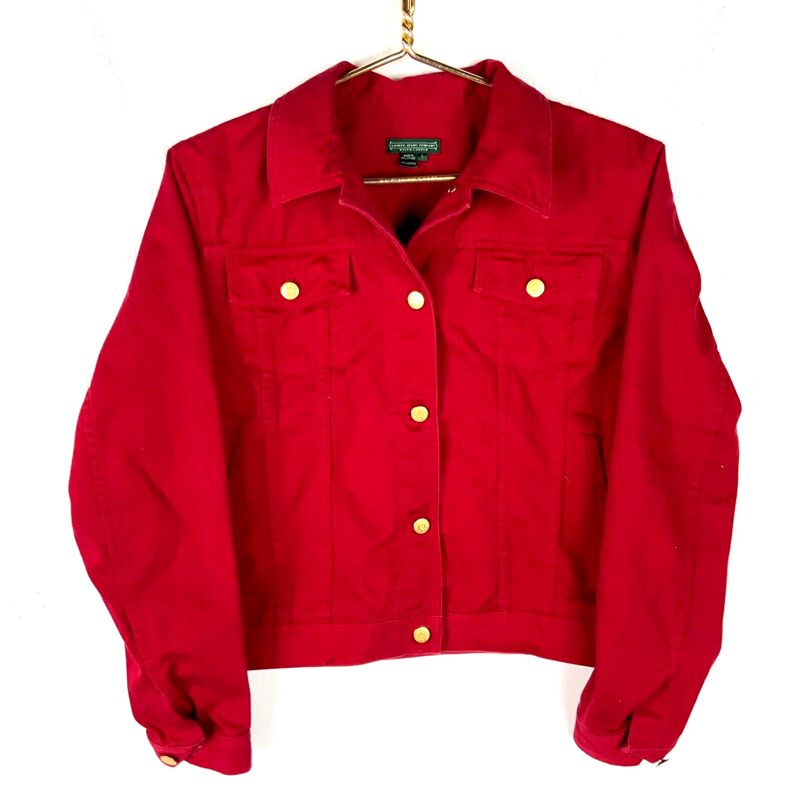 Vintage Lauren Ralph Lauren Women's Denim Jean Jacket Large Red