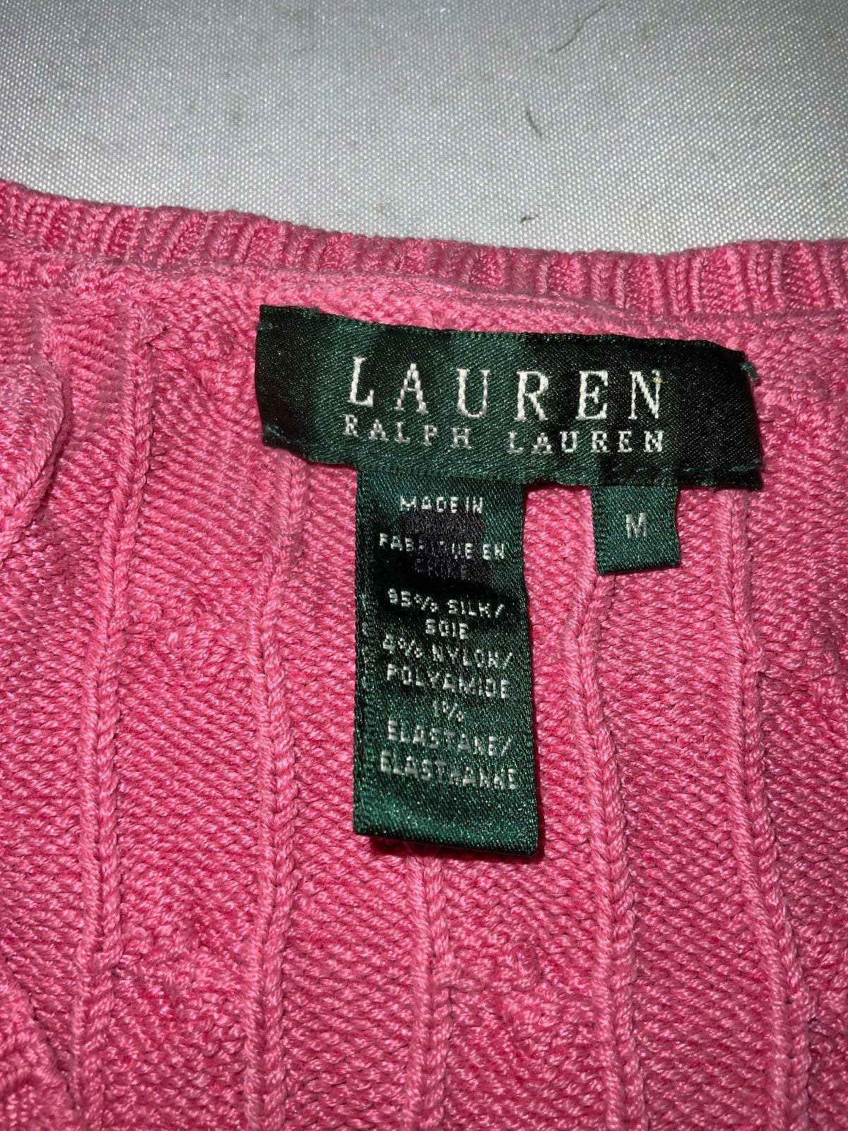 Vintage Lauren Ralph Lauren Cable Knit Sweater Women’s Medium Pink V-neck