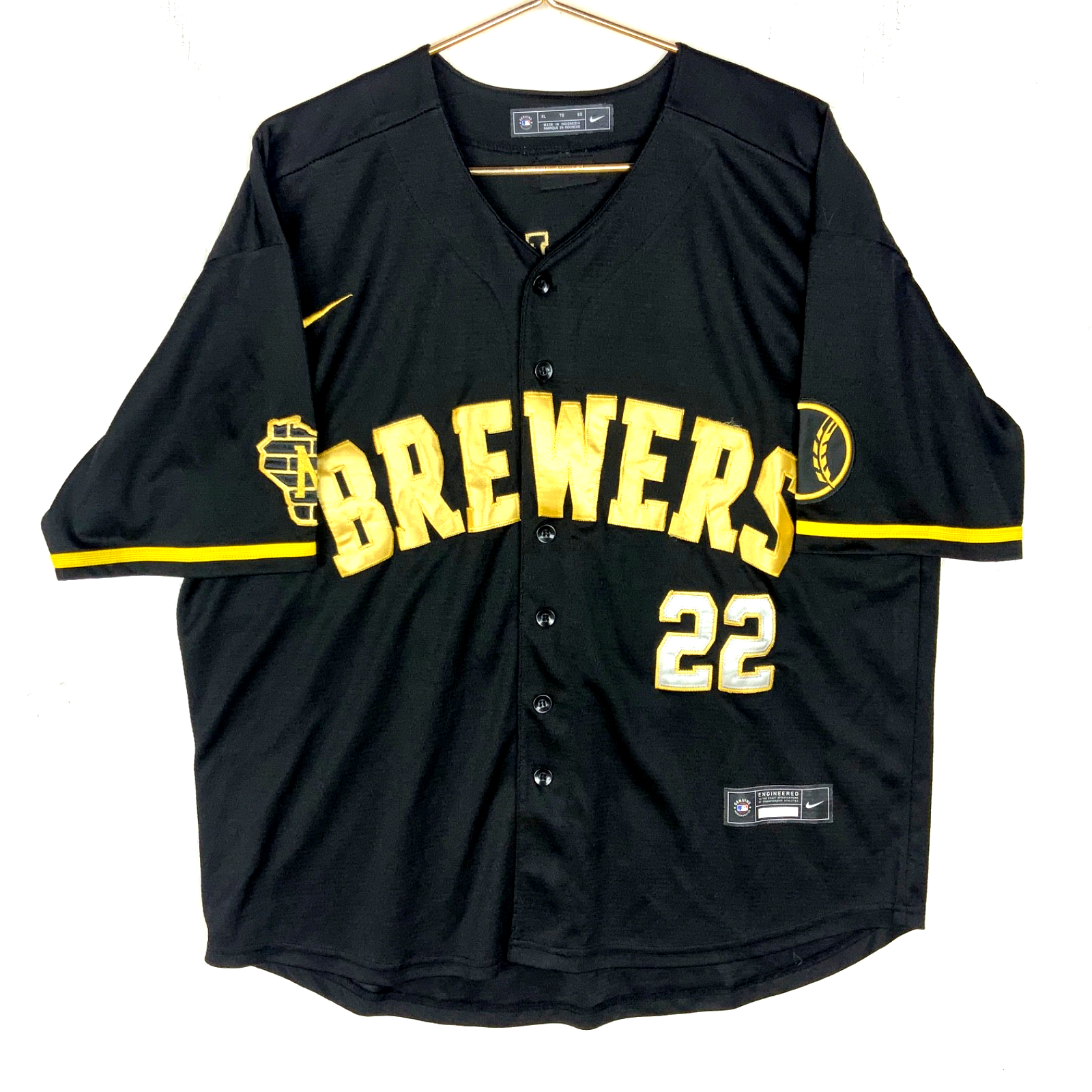 Milwaukee Brewers Jersey XL Nike Christian Yelich Black Gold Mlb