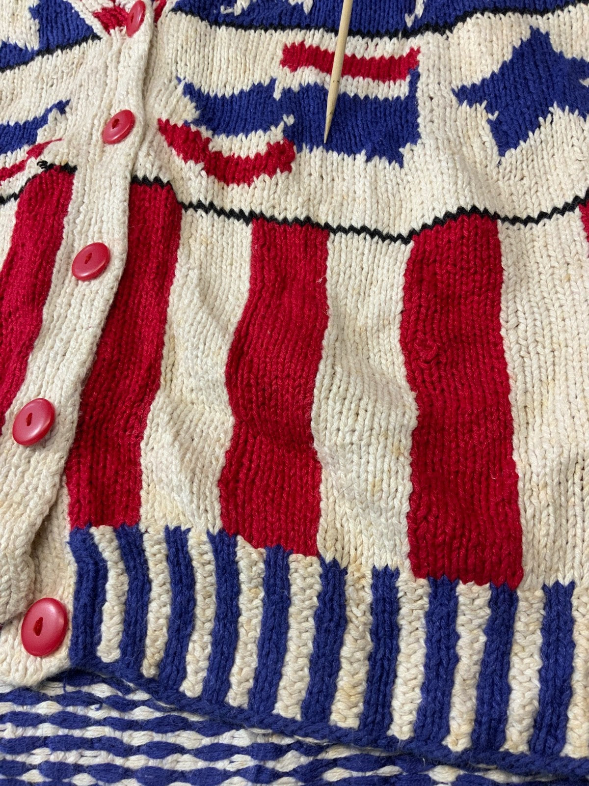 Vintage 1990s Grandpa Hand Knit Sweater Medium White Cardigan Election