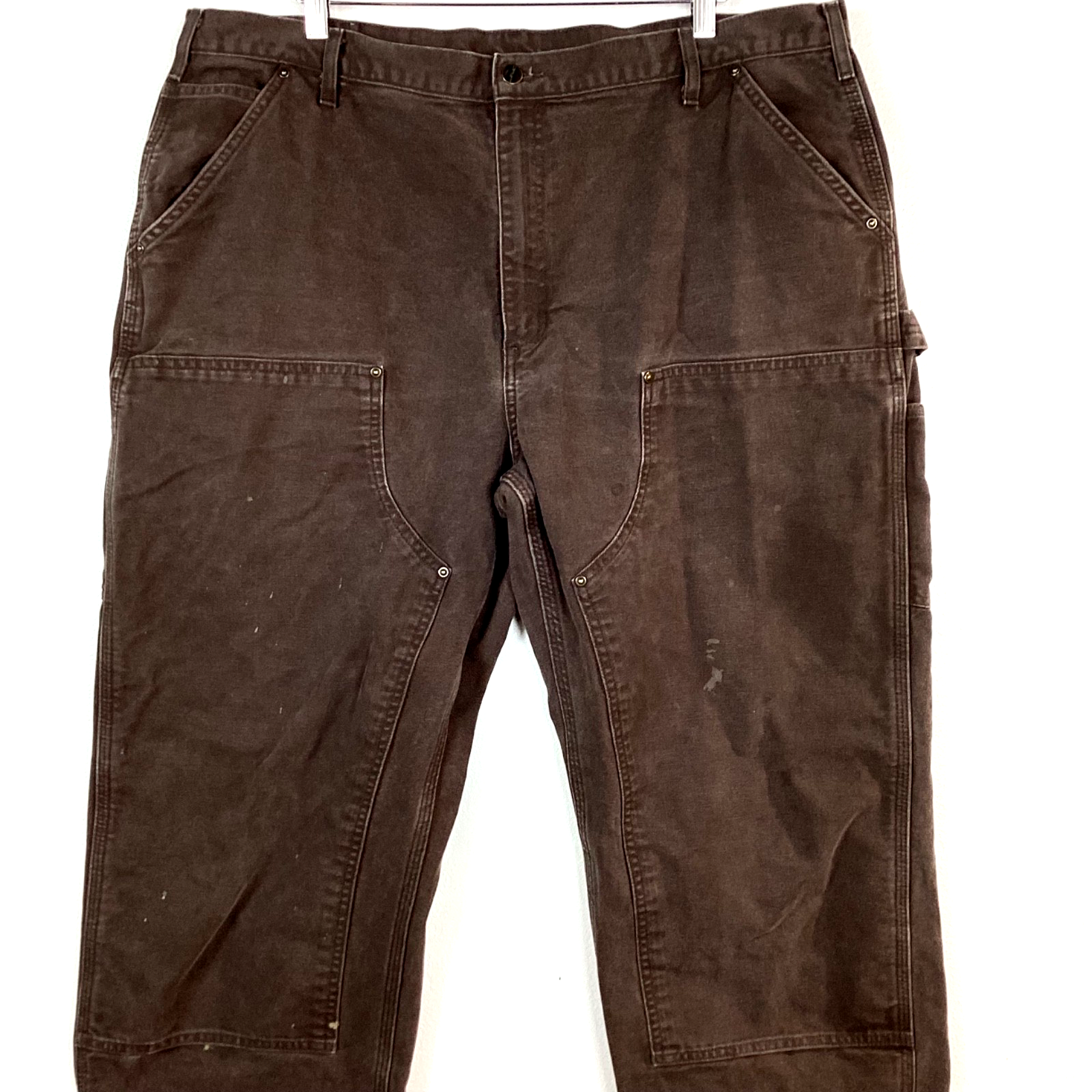 Carhartt Double Knee Dungaree Canvas Workwear Pants Size 42x32 Brown