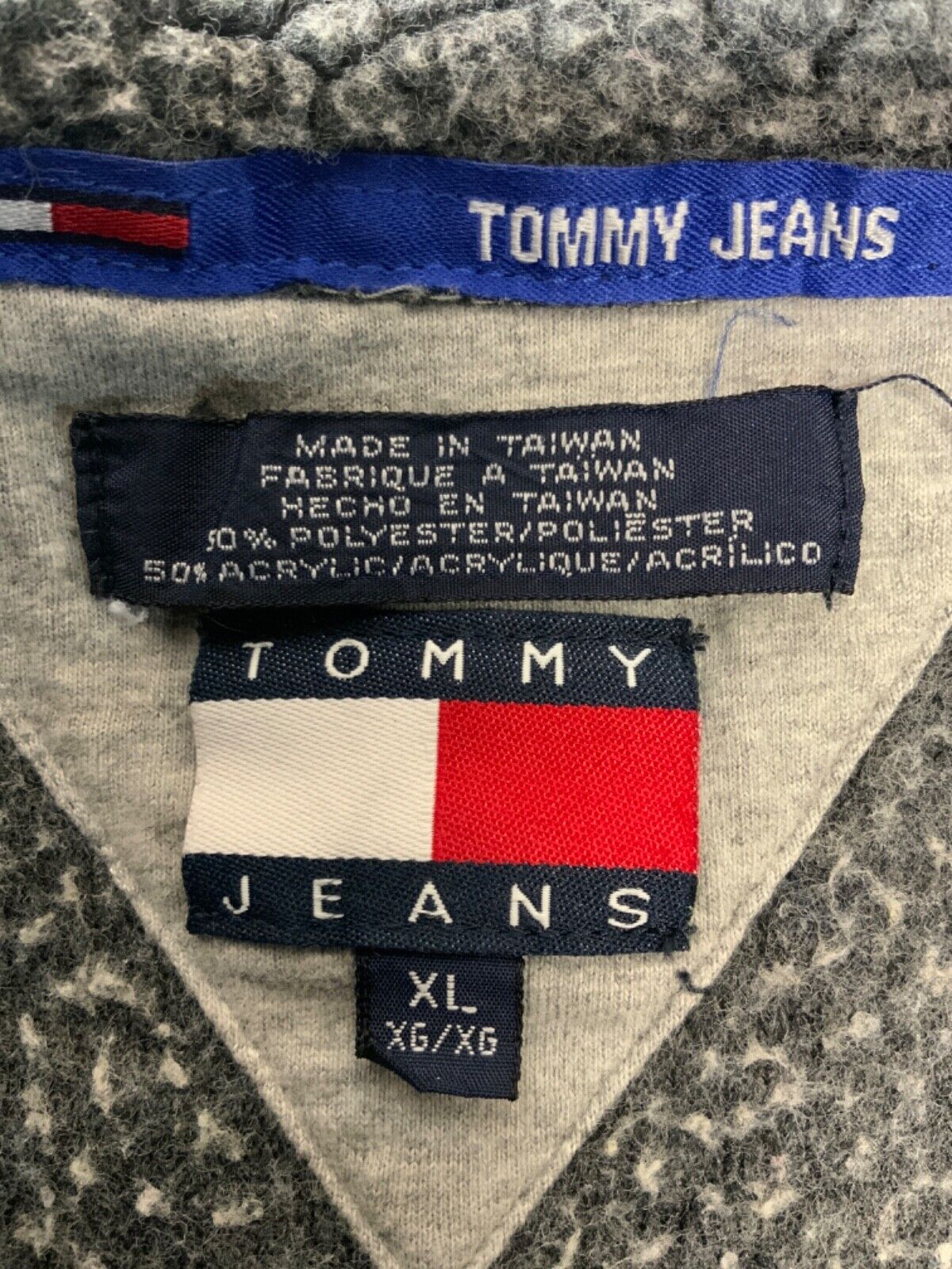 Vintage Tommy Jeans Fleece Sweater Jacket Extra Large Gray 1/4 Zip