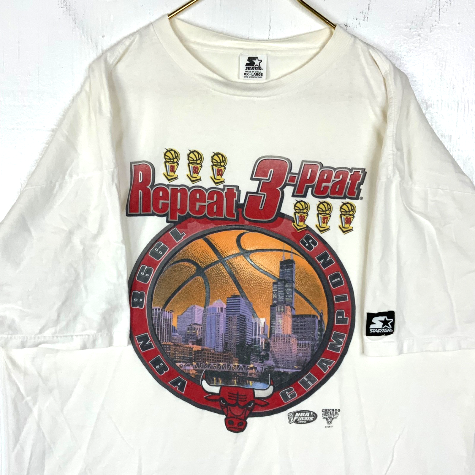 Vintage Chicago Bulls Starter T-shirt 2XL Made Usa 3-Peat 1998 Nba Champs 90s