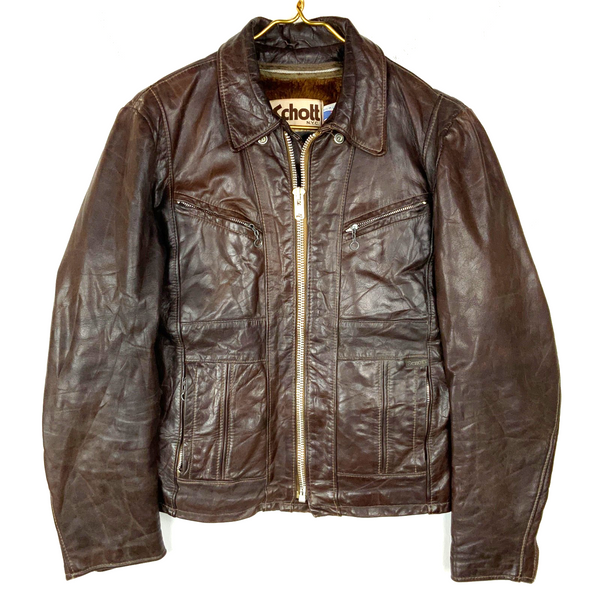 Vintage Schott Nyc Leather Cafe Racer Jacket Size 40 Medium Made Usa 1980s