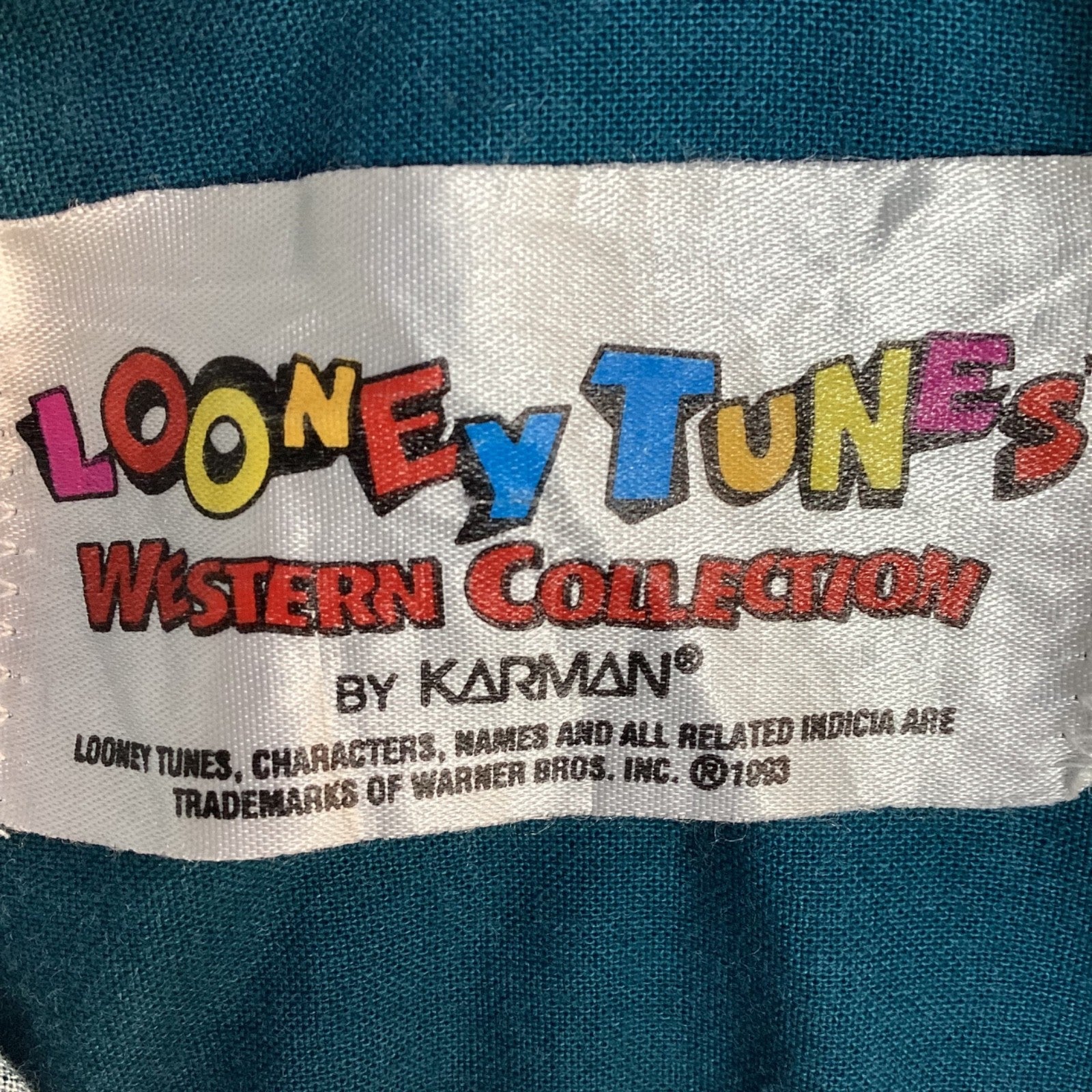 Vintage Looney Tunes Western Shirt Medium Green Long Sleeve Button Up 1993