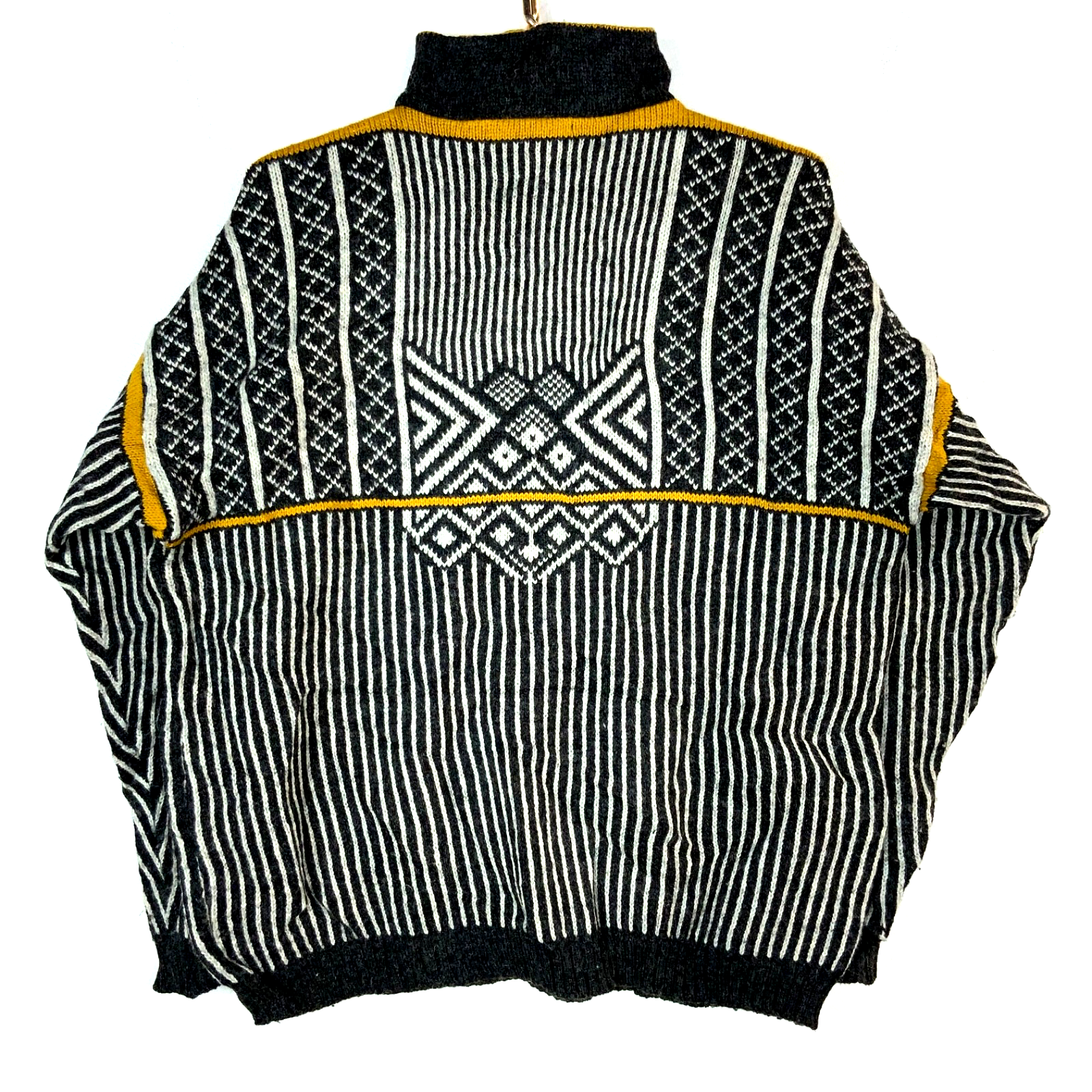 Vintage 1990s Grandpa Wool Knit Sweater Medium Black Striped