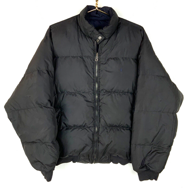 Vintage Polo Ralph Lauren Down Jacket Large Black Blue Reversible Puffer
