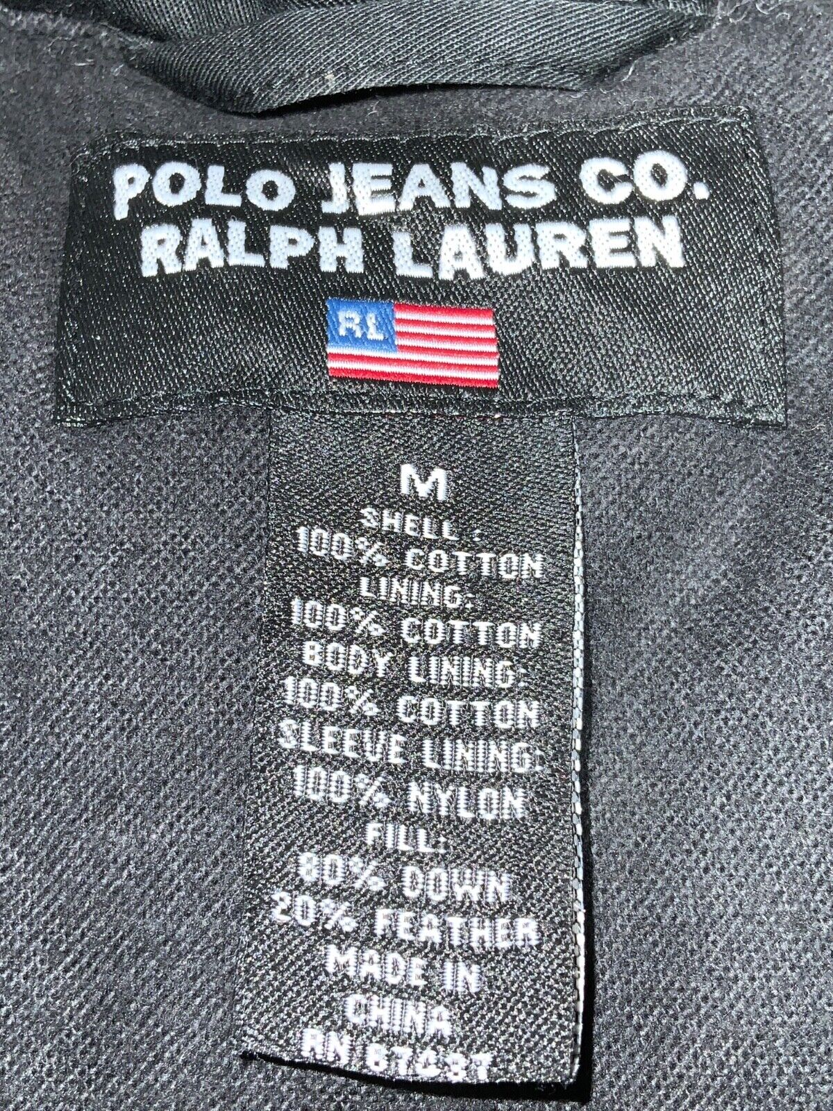Vintage Polo Jeans Ralph Lauren Down Puffer Jacket Medium Black Full Zip RL-67