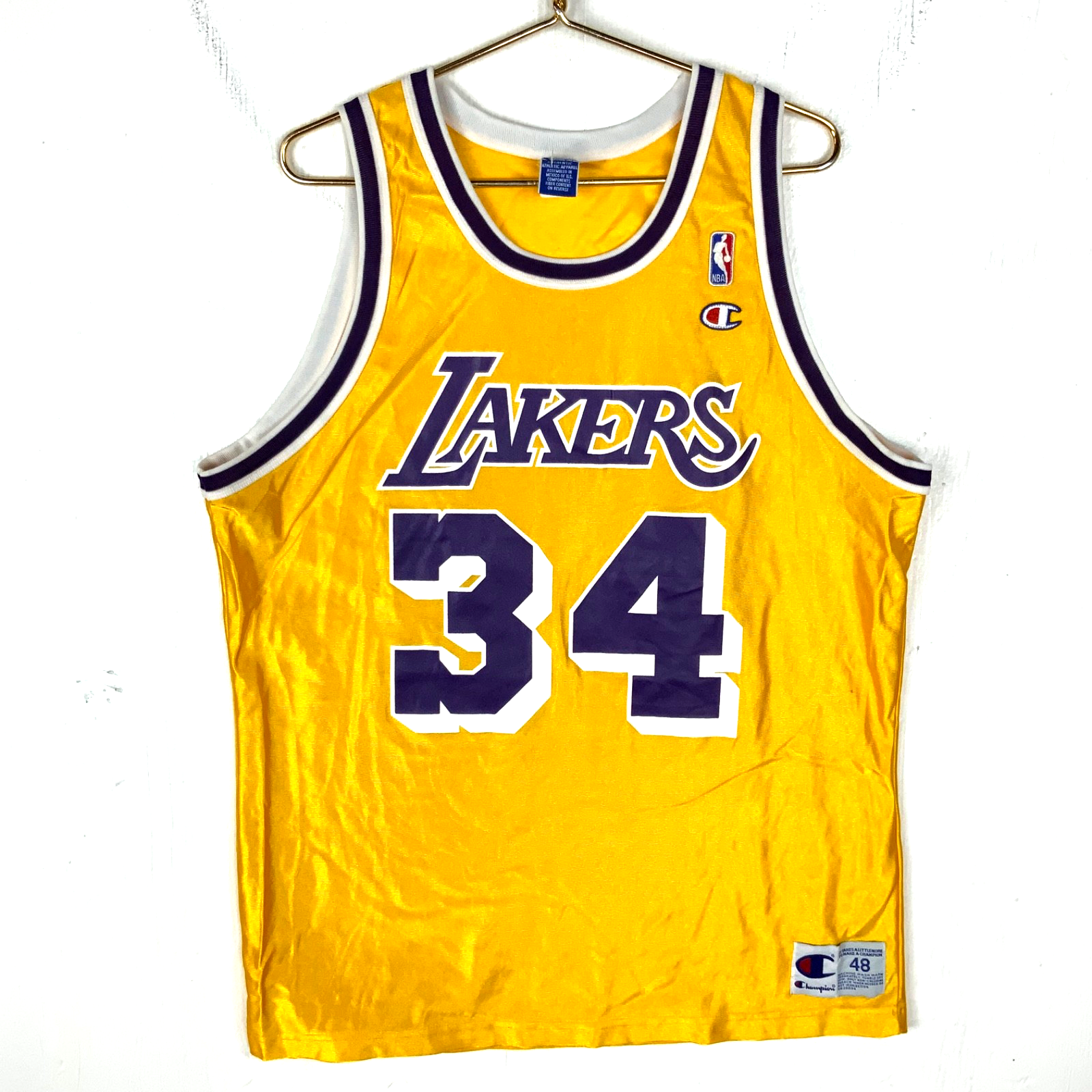 Vintage Los Angeles Lakers Jersey Size 48 Champion Shaquille O'Neal Yellow Nba