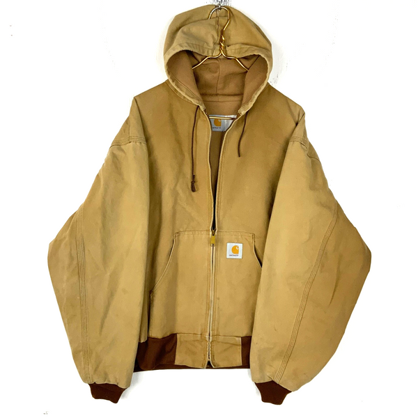 Vintage Carhartt Jacket Size 2XL Brown Made Usa Hooded Full Zip Work Wear Active