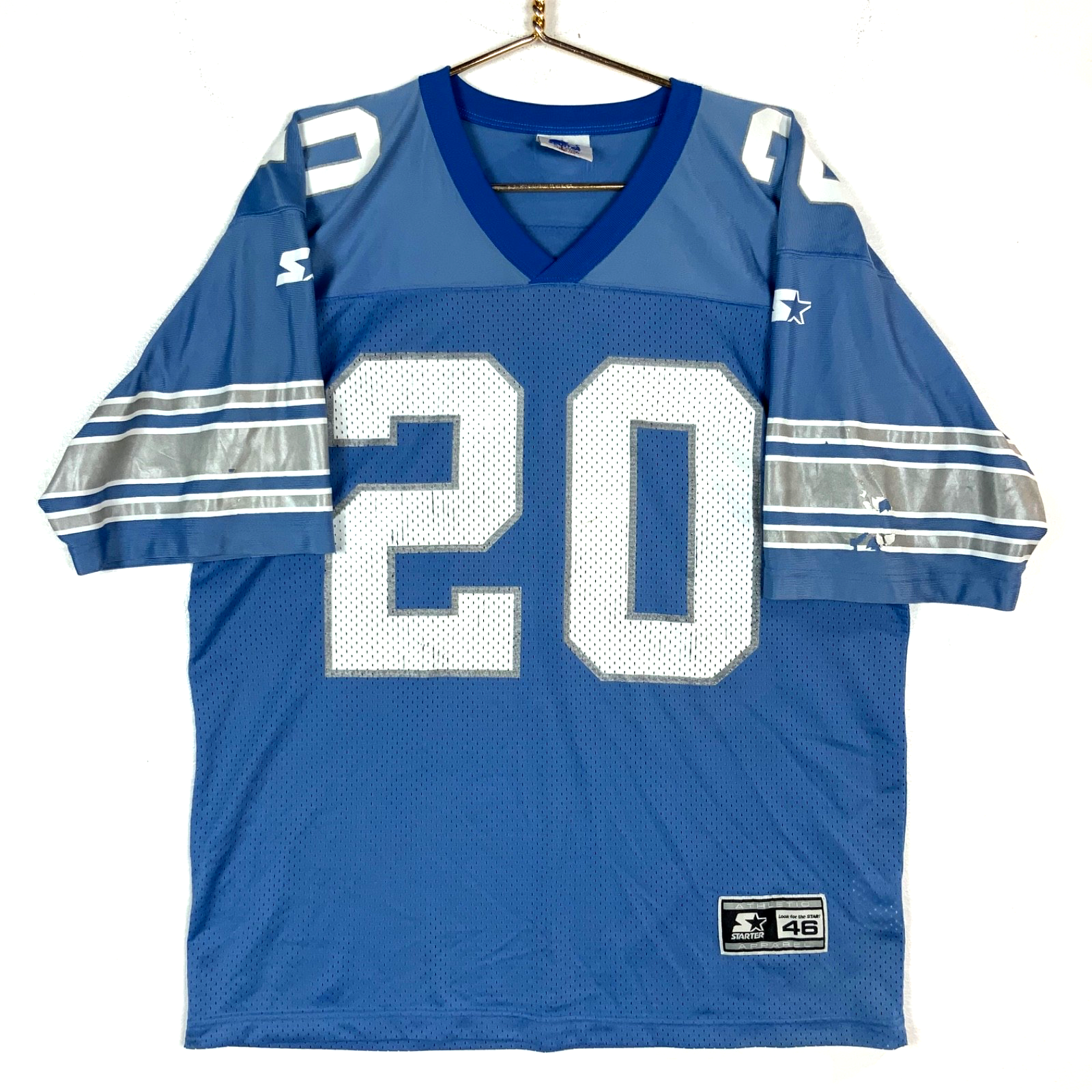 Vintage Detroit Lions Jersey Medium Starter Barry Sanders Blue Nfl