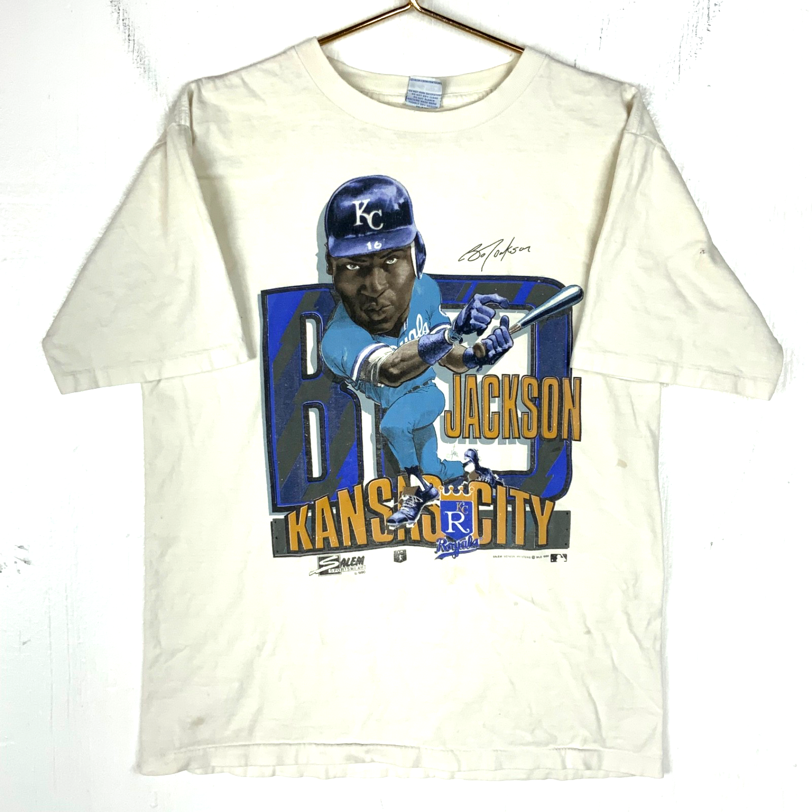 Vintage Bo Jackson Kansans City Royals T-shirt Large 1990 Mlb Single Stitch